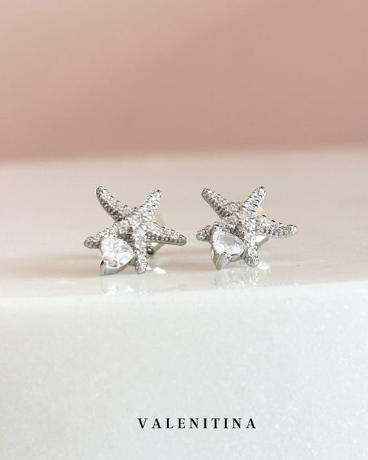 Aretes Nely de Plata Italiana en Forma de Estrella de Mar con Zirconias